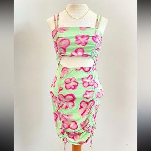 NWT Tropical Lime Green Pink Floral Dress